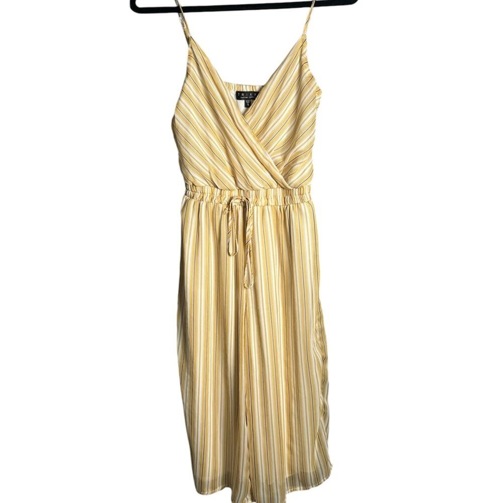Trixxi Yellow White Striped Spaghetti Strap Wide Leg Jumpsuit Small
